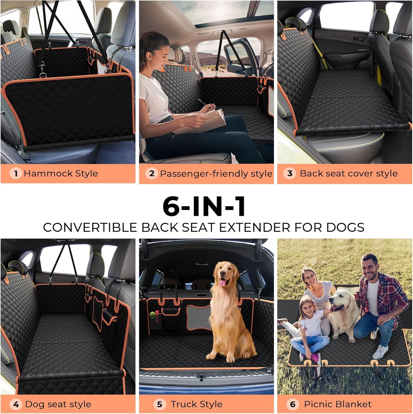 DriveCore Back Seat Extender for Dogs,Dog Car Seat Cover for Back Seat with Hard Bottom Holds 450 lbs Dog Hammock for Car,100% Waterproof for Car/SUV/Small Truck