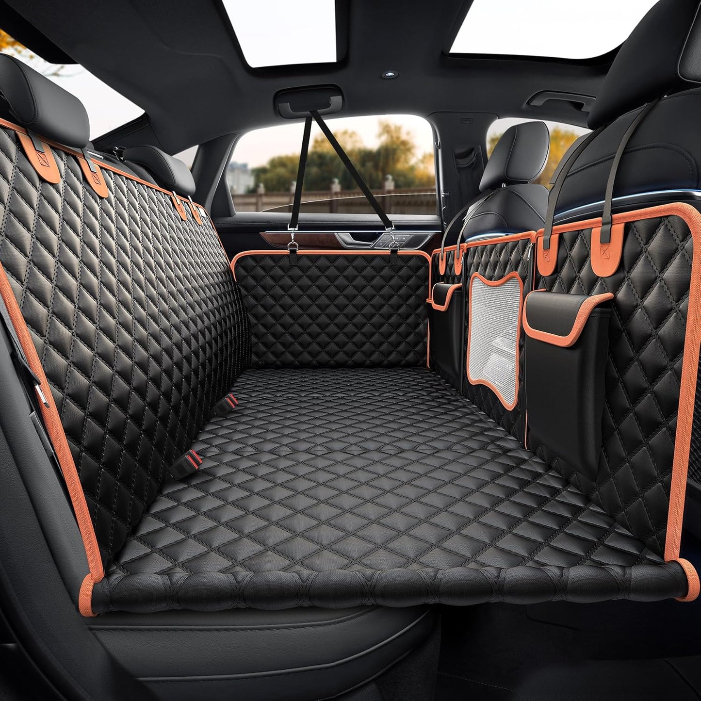 DriveCore Back Seat Extender for Dogs,Dog Car Seat Cover for Back Seat with Hard Bottom Holds 450 lbs Dog Hammock for Car,100% Waterproof for Car/SUV/Small Truck